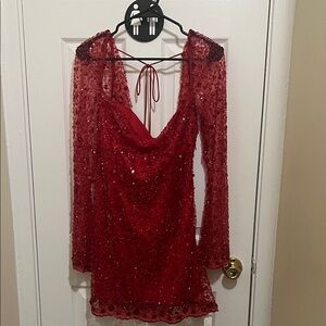 For Love & Lemons Gwendolyn Mini Dress (Medium) Red Sequin